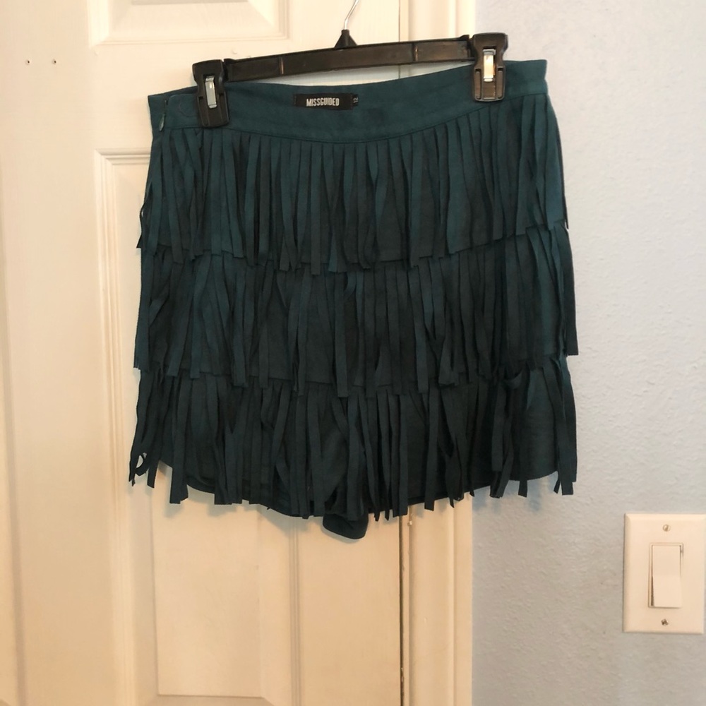 Micro suede fringe skort